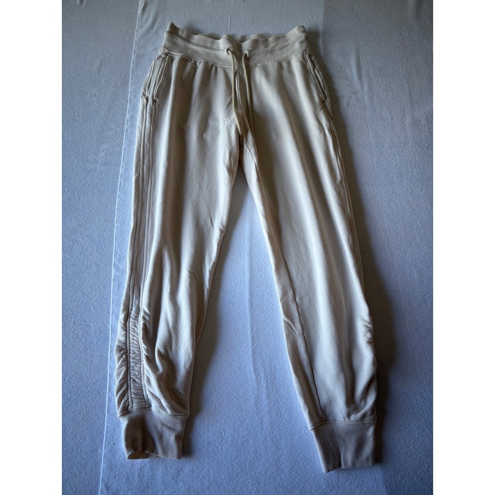 Athleta Womens Cream Fleece Ruched Joggers XS Off White Drawstring Sweatpants